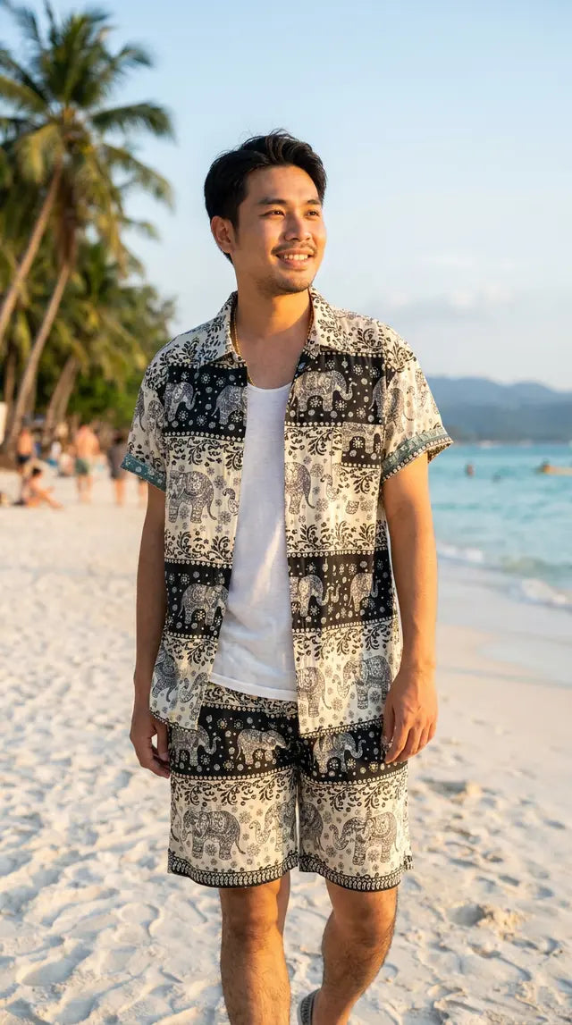 Thai Elephant Hawaiian Set Short Sleeve Shirt & Shorts