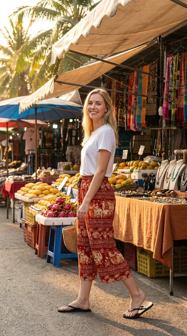 Thai Knee-Length Pants Traditional Print Relaxed Fit