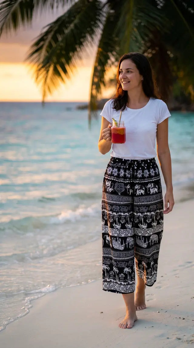 Thai Knee-Length Pants Traditional Print Relaxed Fit