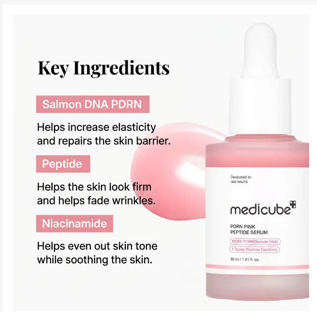 MEDICUBE PDRN Pink Peptide Serum, Korean Peptide Serum for Radiant Glass Skin