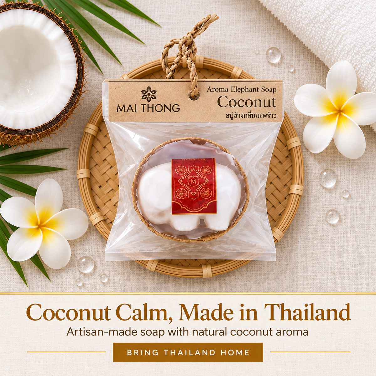 Mai Thong Kokos-Aroma-Elefantenseife – Thailändische Kräuterseife 70 g