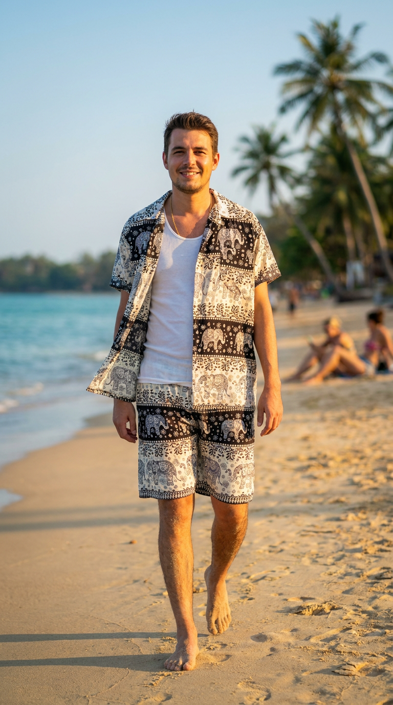 Thai Elephant Hawaiian Set Short Sleeve Shirt & Shorts