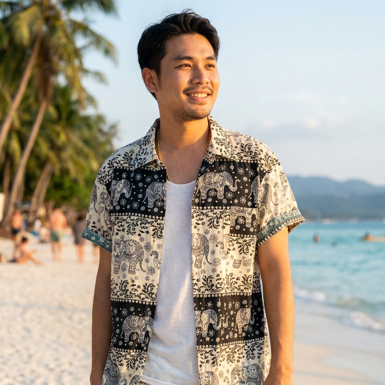 Thai Elephant Hawaiian Set Short Sleeve Shirt & Shorts