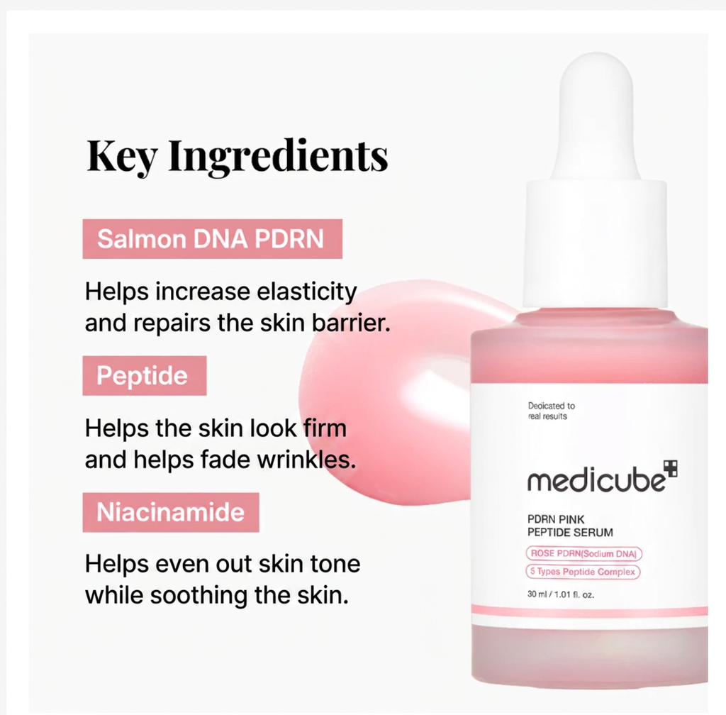MEDICUBE PDRN Pink Peptide Serum, Korean Peptide Serum for Radiant Glass Skin
