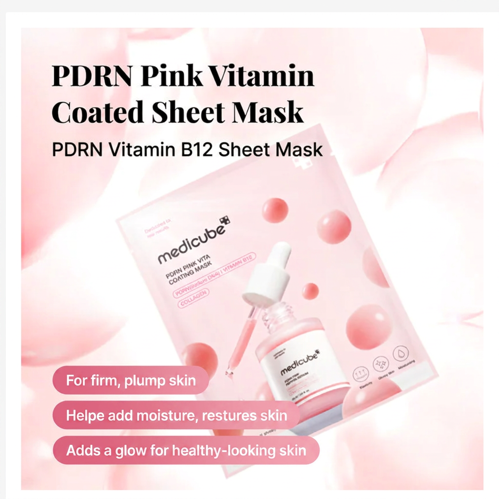 MEDICUBE PDRN Pink Vita Coating Mask, Korean Serum Sheet Mask for Radiant Glass Skin