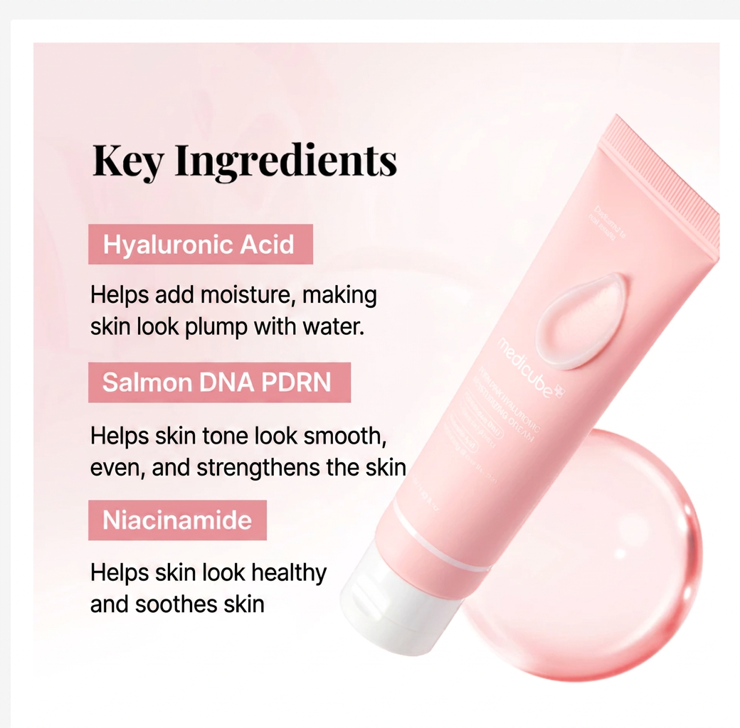 MEDICUBE PDRN Pink Hyaluronic Moisturizing Cream, Lightweight Korean Moisturizer for Radiant Skin