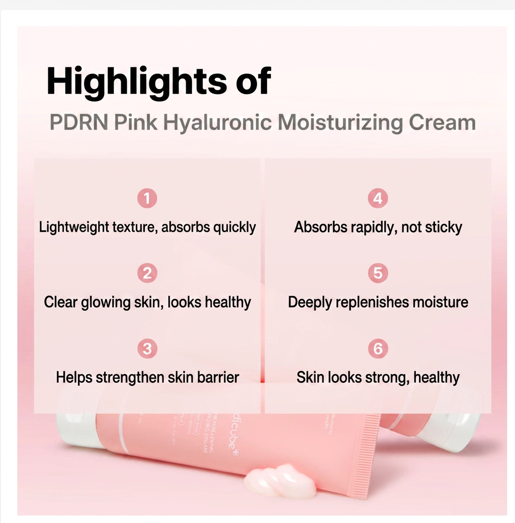 MEDICUBE PDRN Pink Hyaluronic Moisturizing Cream, Lightweight Korean Moisturizer for Radiant Skin