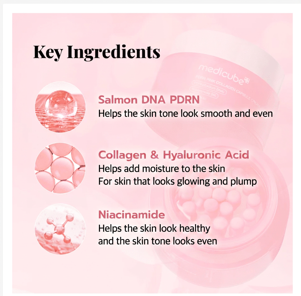MEDICUBE PDRN Pink Collagen Capsule Cream, Korean Capsule Cream for Radiant Glass Skin