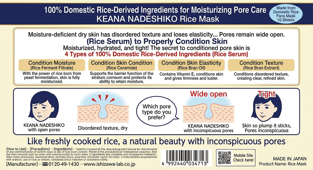 Keana Nadeshiko Japanese Rice Sheet Mask Hydrating Pore Care 10 Pack