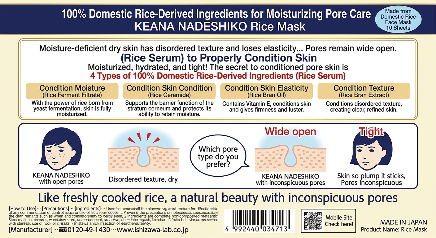 Keana Nadeshiko Japanese Rice Sheet Mask Hydrating Pore Care 10 Pack