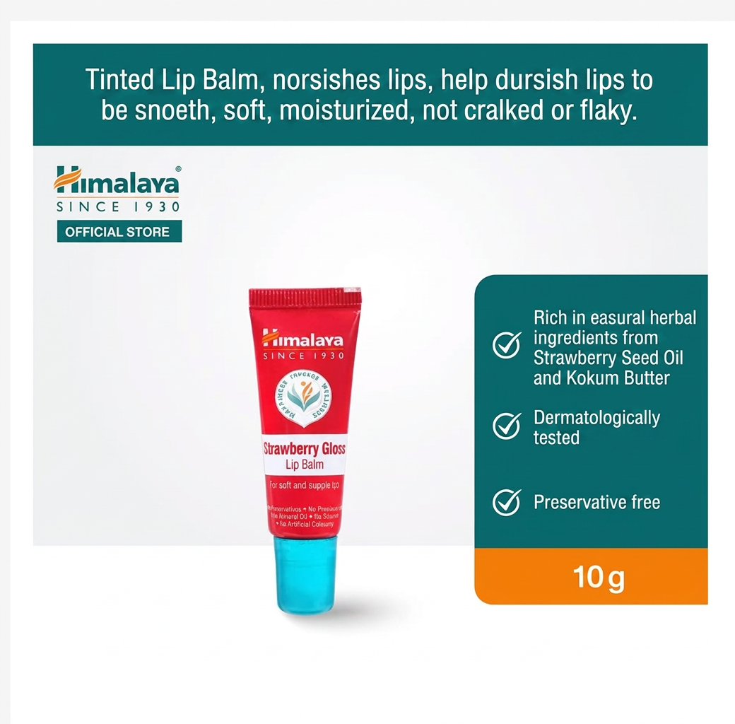 Himalaya Strawberry Lip Balm Natural Hydrating Soft Lips
