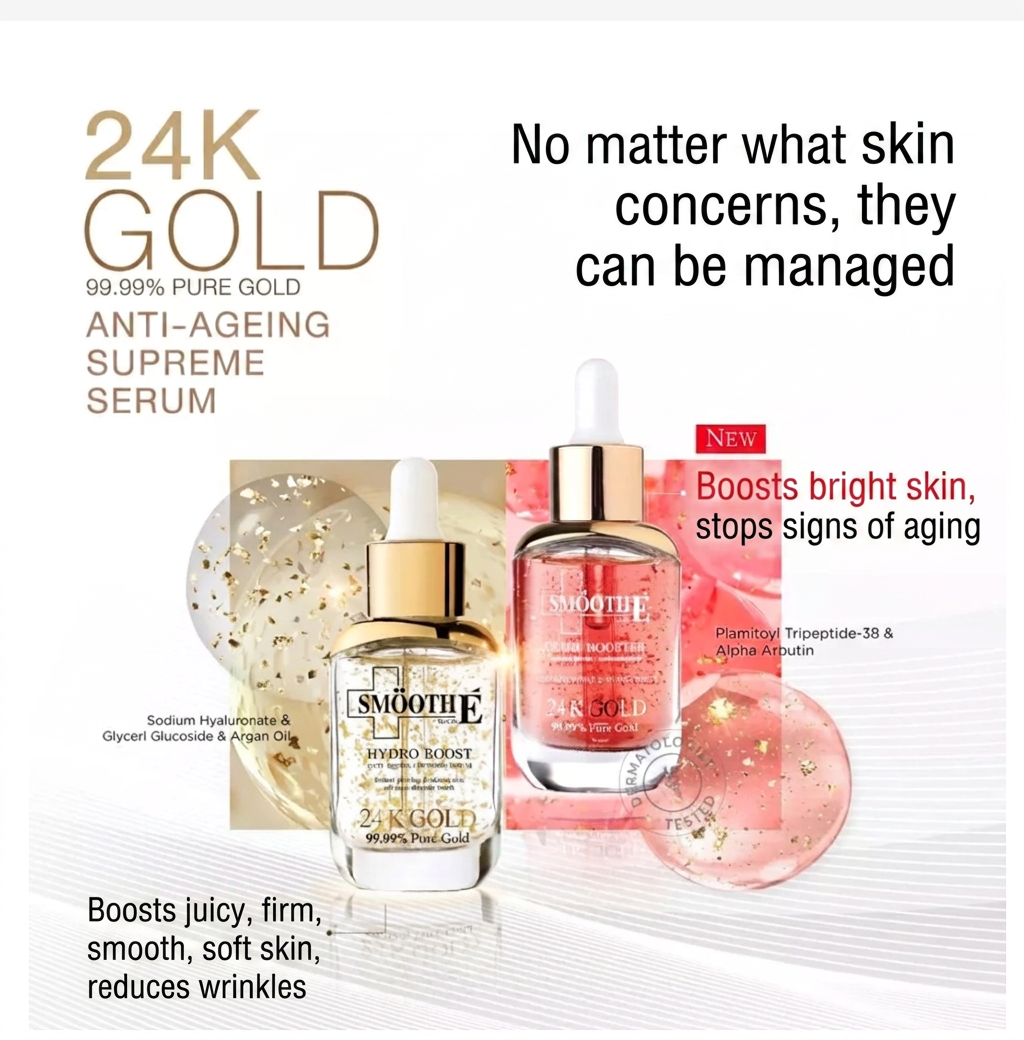 Smooth E Double Gold & Glow Serum Set 24K Luxury Hydration & Firming