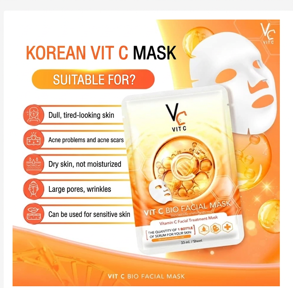 Vitamin C Sheet Face Mask Set Brightening & Hydration Care (6 Pack)