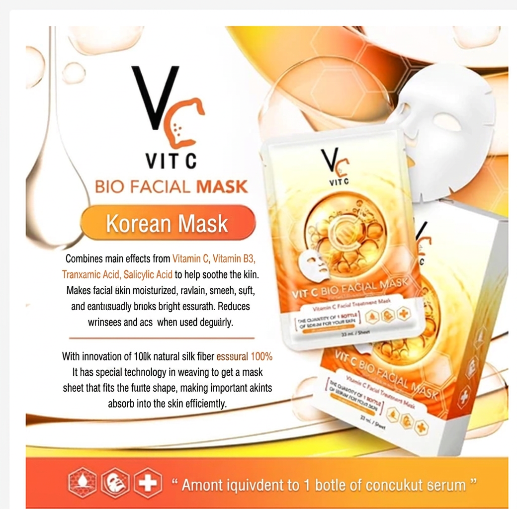 Vitamin C Sheet Face Mask Set Brightening & Hydration Care (6 Pack)