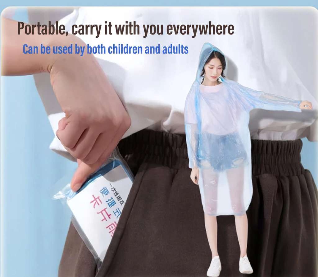Disposable Rain Poncho Set 10 Pack Transparent