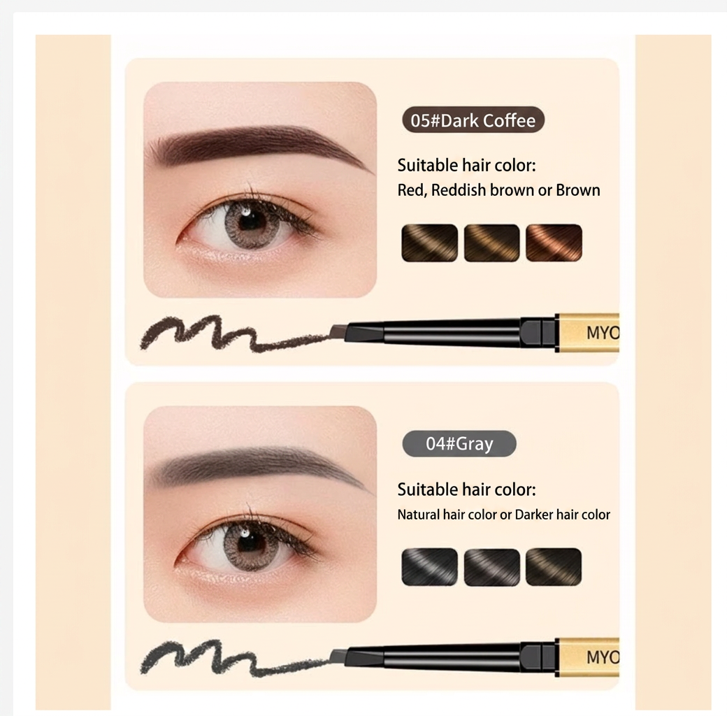 YTL Waterproof Eyebrow Pencil, 2-in-1 Rotating Brow Pencil with Brush