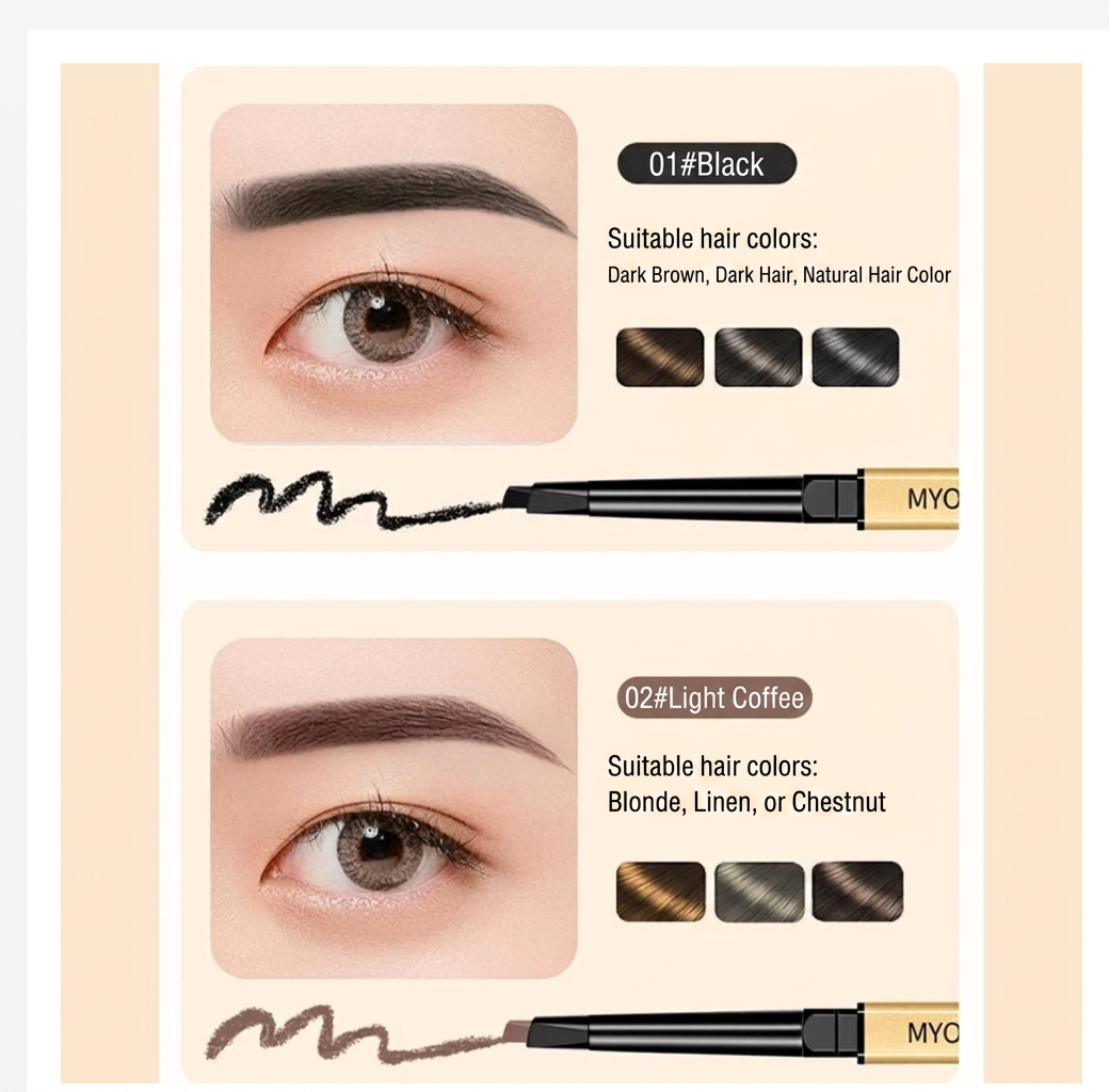 YTL Waterproof Eyebrow Pencil, 2-in-1 Rotating Brow Pencil with Brush