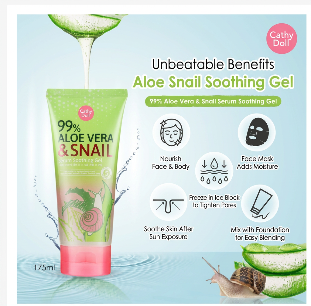 Cathy Doll 99% Aloe Vera & Snail Serum Soothing Gel – Face & Body
