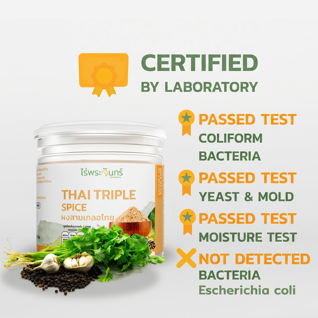 Rai Phra Chan Thai Triple Spice Powder – Garlic, Black Pepper & Coriander Root 100g