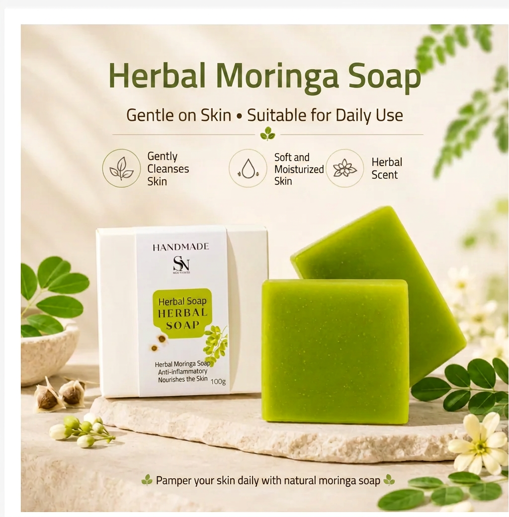 Handmade Cold Process Moringa Herbal Soap – 100g