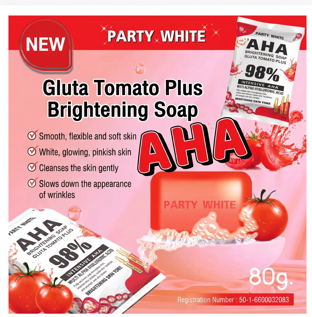 PARTY WHITE AHA Tomato & Gluta Body Soap 80g
