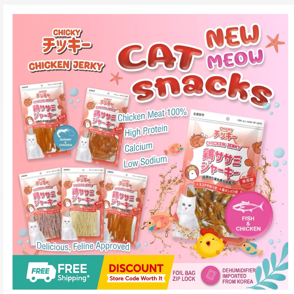 Chicky Chicken Jerky Premium Cat Treats – 7 Varieties