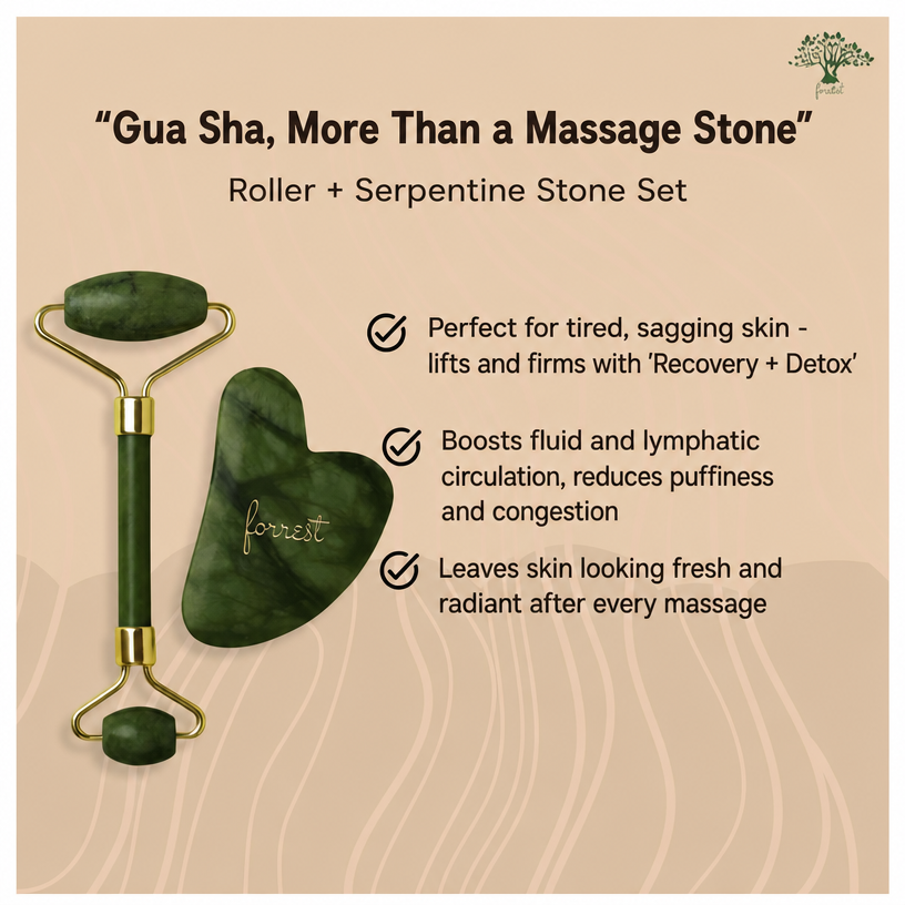 Forestal Natural Serpentine Gua Sha & Facial Roller Set – 2 Pieces
