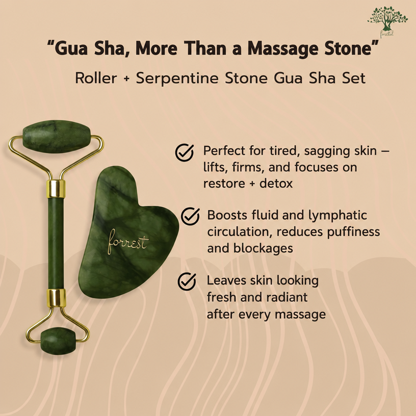 Forestal Natural Serpentine Gua Sha & Facial Roller Set – 2 Pieces
