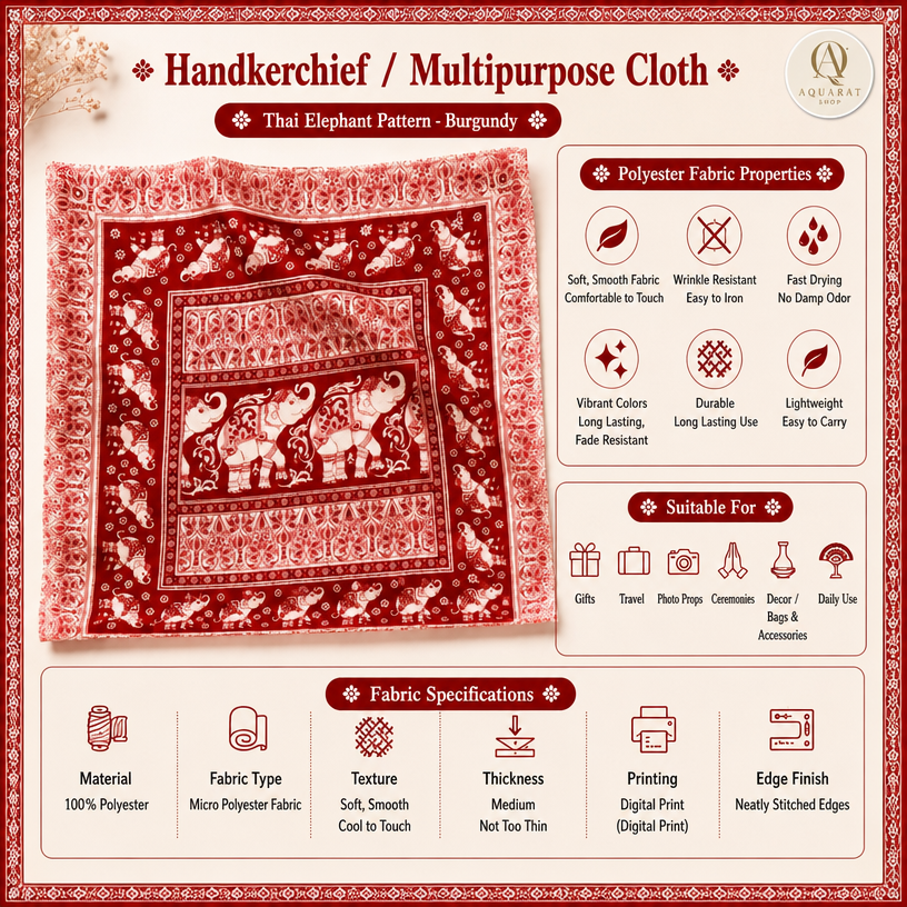 Thai Elephant Cotton Bandana & Scarf – 54 x 54 cm – Choose Your Pattern