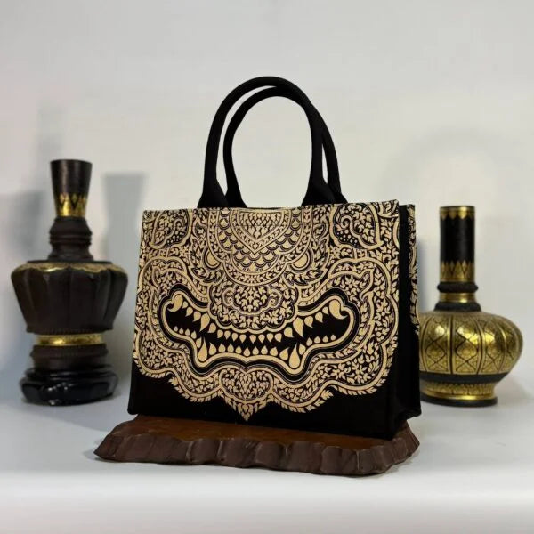 Singha Lion Golden Tote  Thai Power Canvas Crossbody Bag