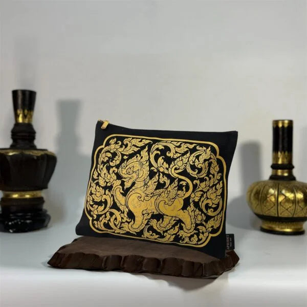 Singha Lion Canvas Clutch Thai Power Statement Pouch