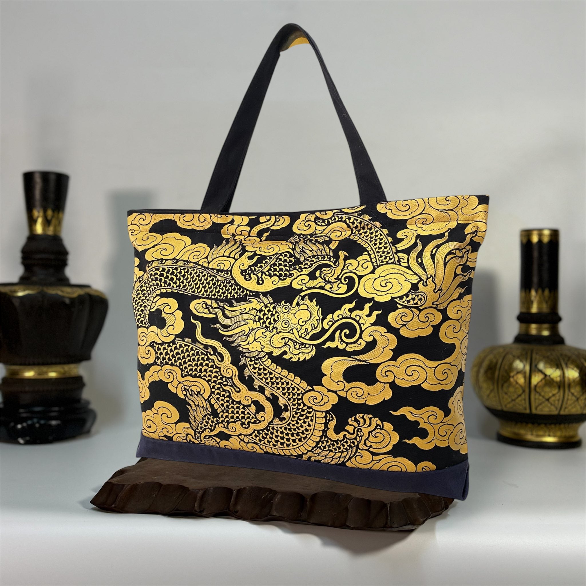 Golden Dragon Canvas Tote Thai Symbolic Power Bag