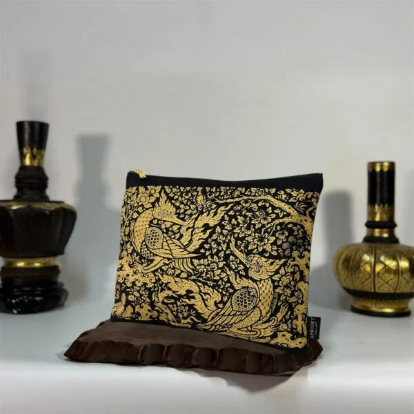 Golden Swan Canvas Clutch Thai Elegant Harmony Pouch