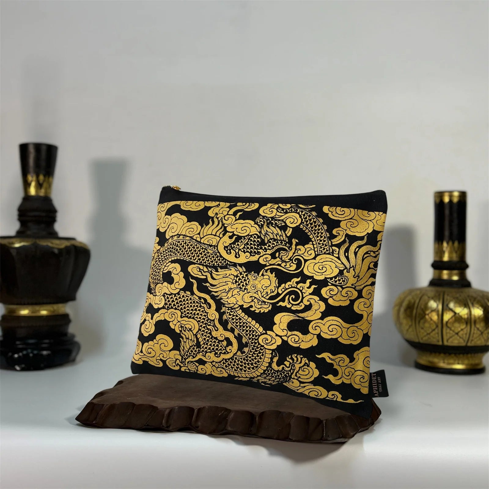 Golden Dragon Canvas Clutch Thai Statement Handbag