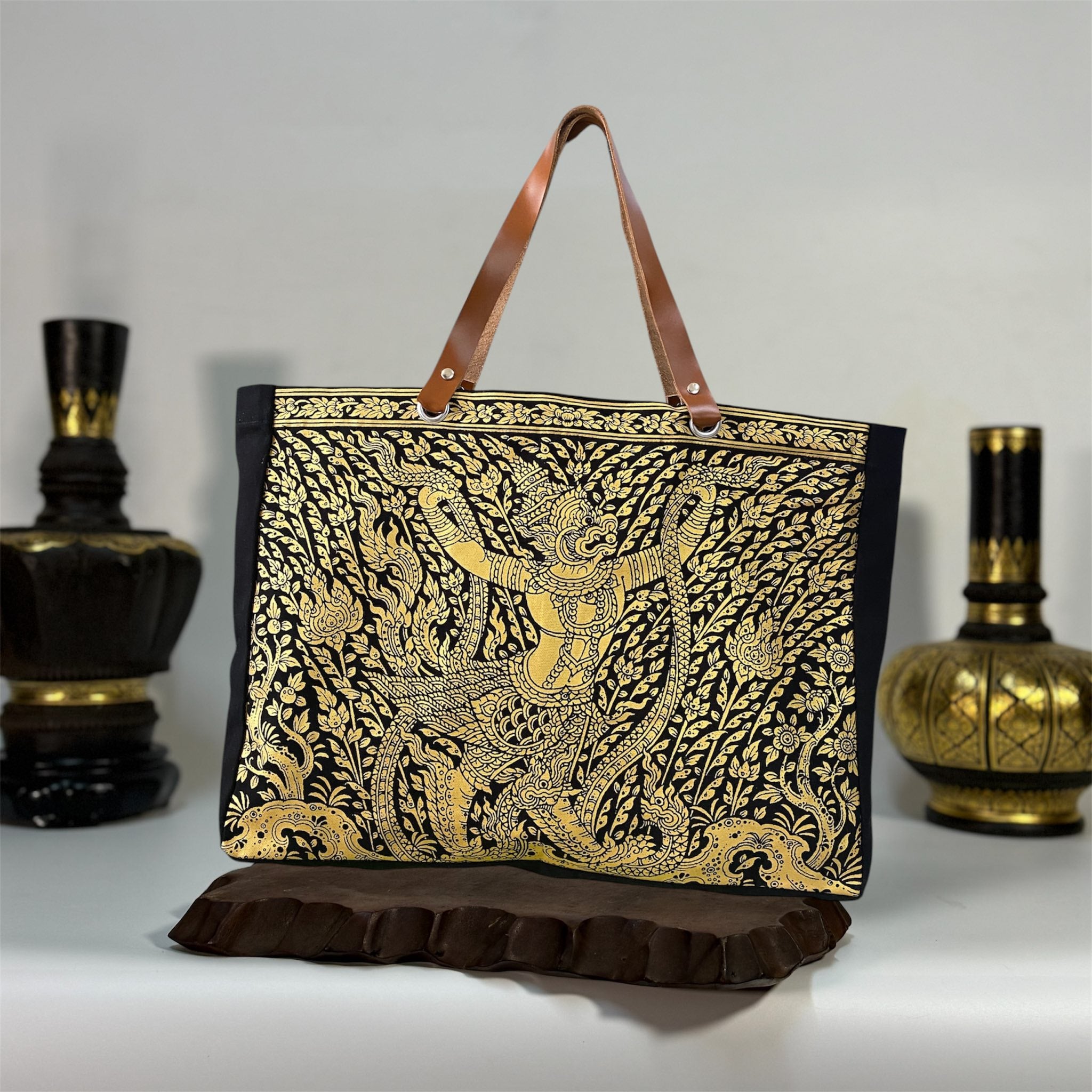 Garuda & Naga Golden Canvas Tote Thai Mythology Premium Bag