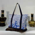 Blue & White Rabbit Canvas Tote Bag Elegant Thai Design