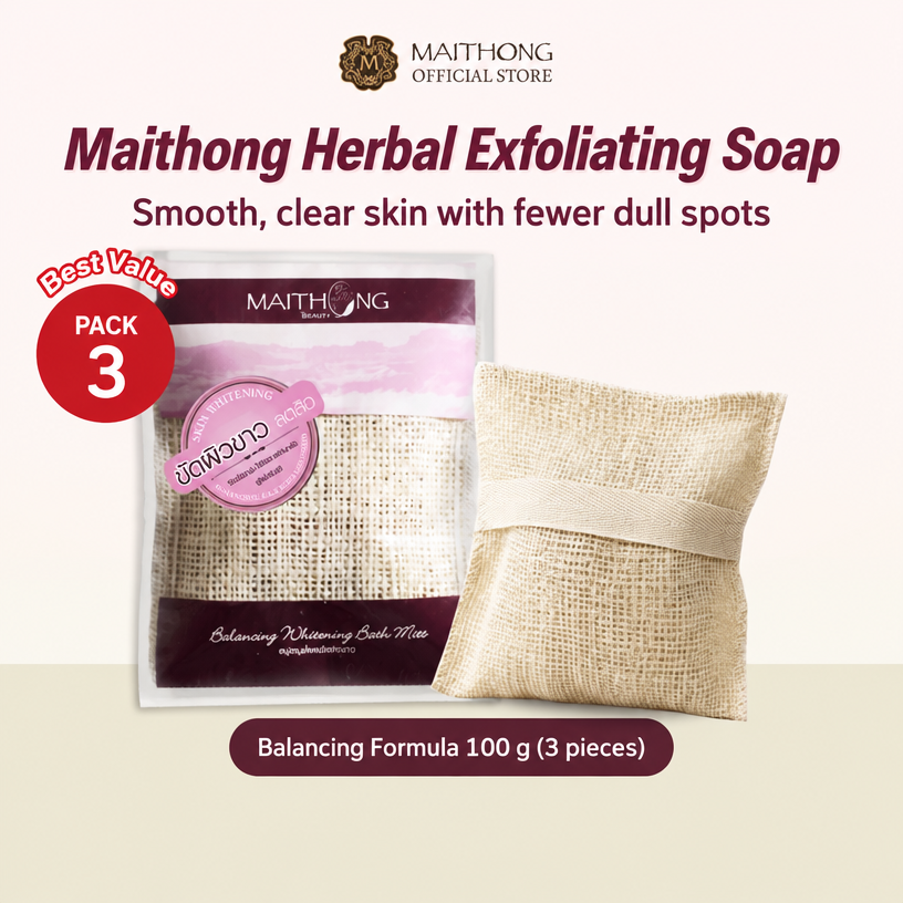 Mai Thong Thai Kräuter-Peelingseife im Beutel – 3er-Pack, je 100 g