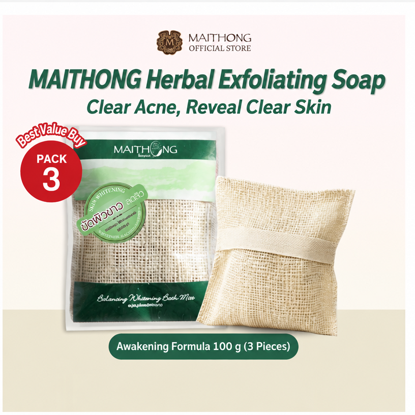 Mai Thong Thai Kräuter-Peelingseife im Beutel – 3er-Pack, je 100 g