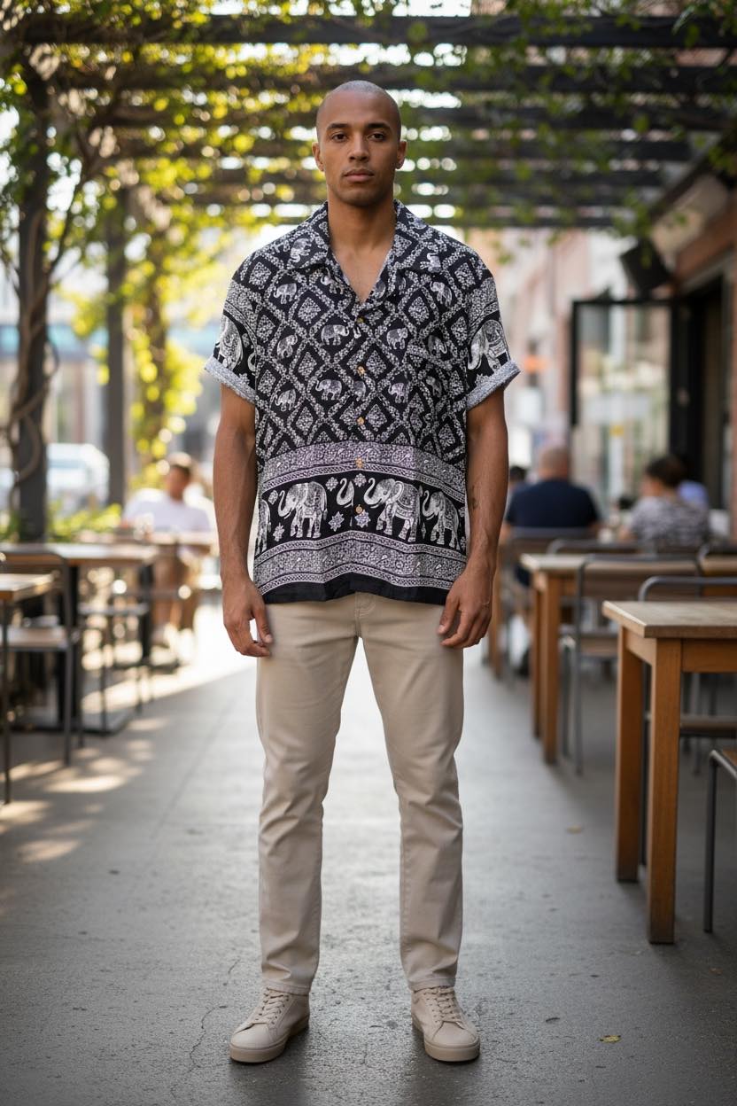 Thai Elephant Shirt for Men  Lightweight Summer Tropical Shirt