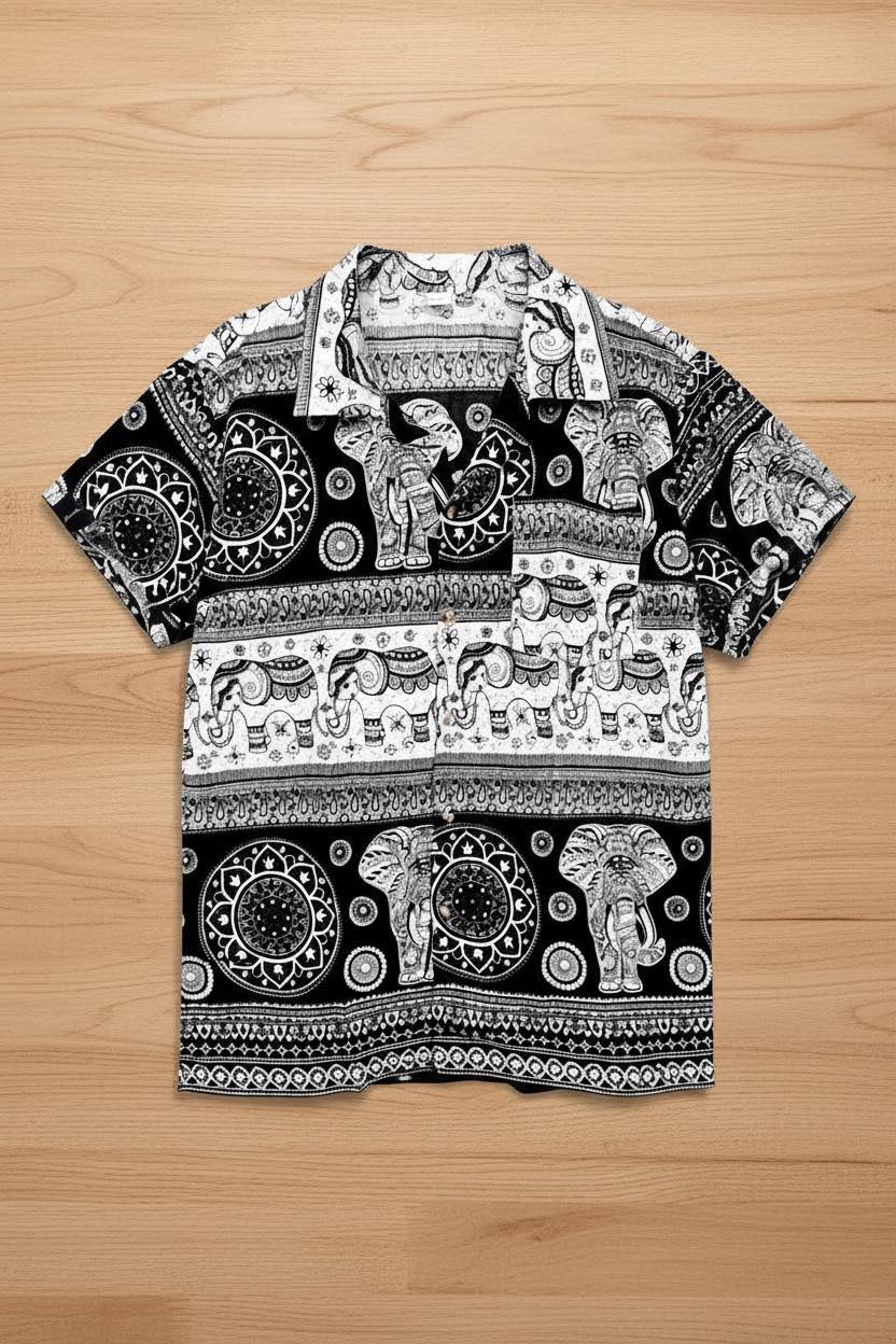 Thai Elephant Shirt for Men  Lightweight Summer Tropical Shirt