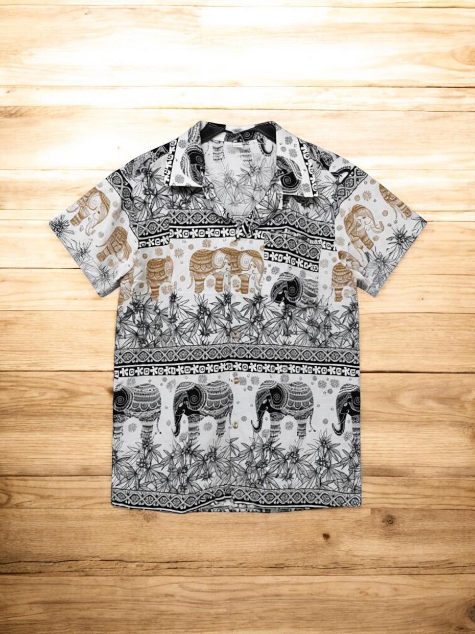 Thai Elephant Shirt for Men  Lightweight Summer Tropical Shirt
