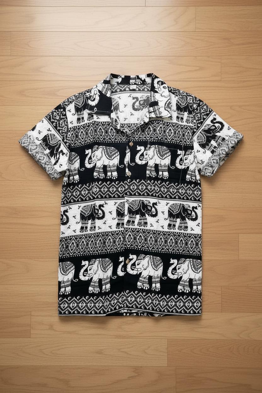 Thai Elephant Shirt for Men  Lightweight Summer Tropical Shirt
