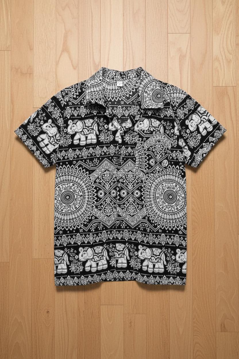 Thai Elephant Shirt for Men  Lightweight Summer Tropical Shirt