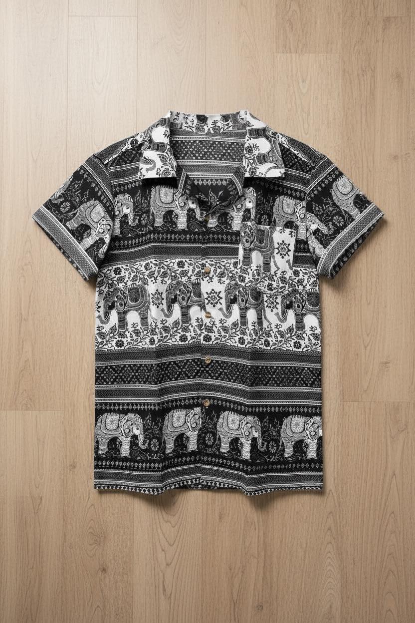 Thai Elephant Shirt for Men  Lightweight Summer Tropical Shirt