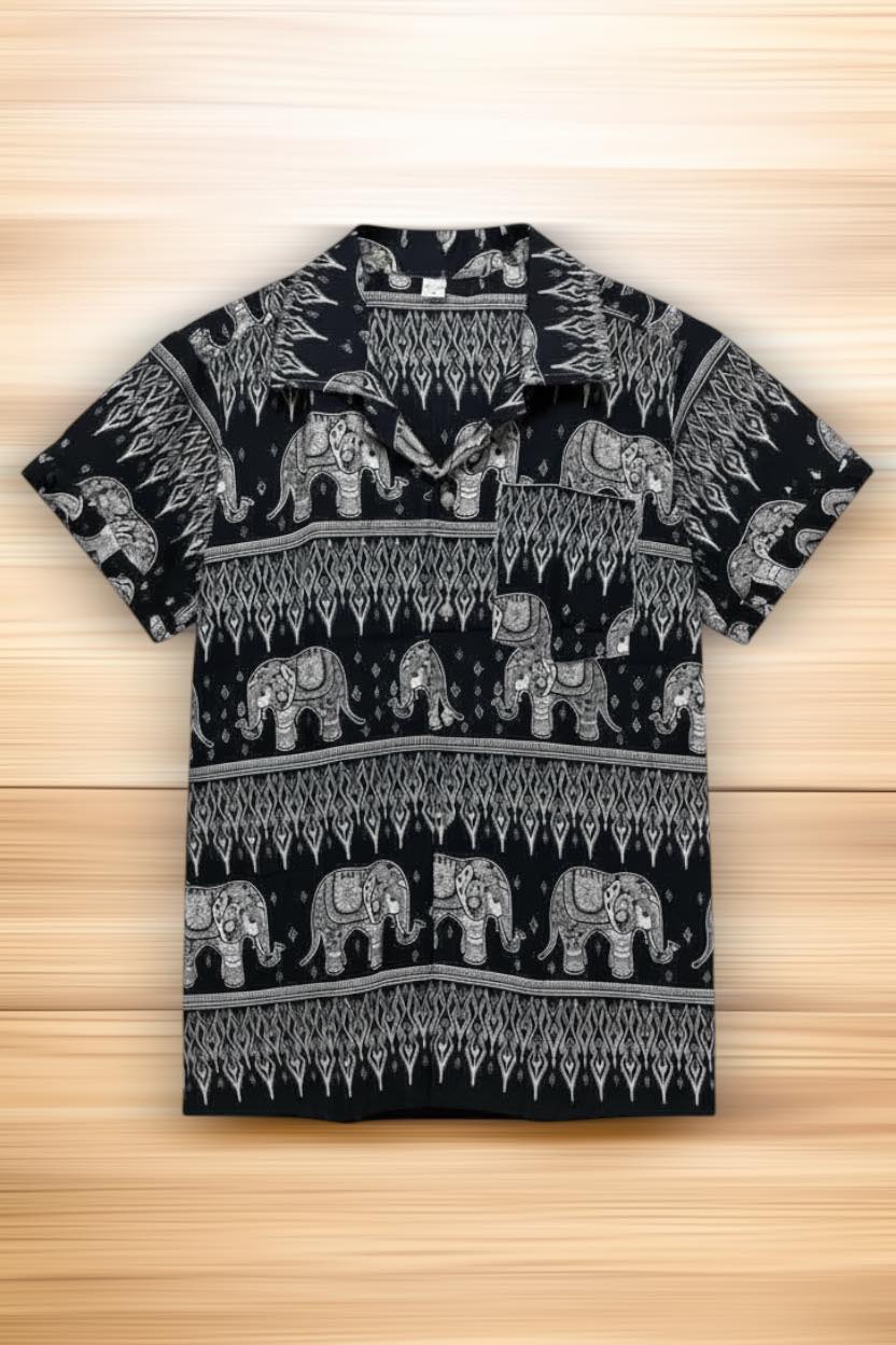 Thai Elephant Shirt for Men  Lightweight Summer Tropical Shirt