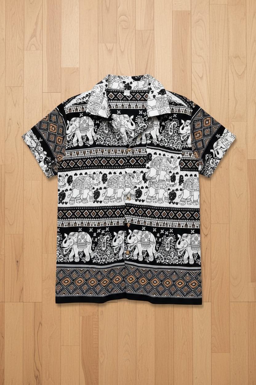 Thai Elephant Shirt for Men  Lightweight Summer Tropical Shirt