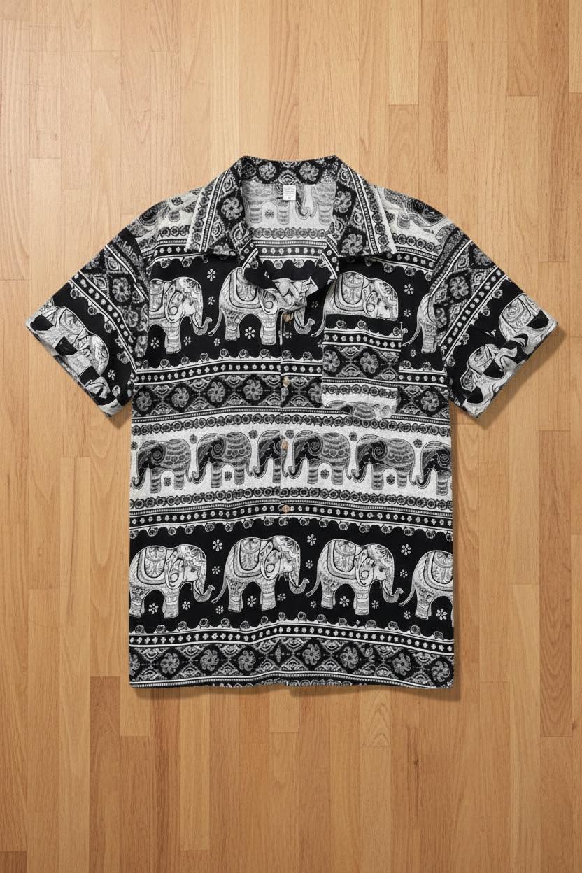 Thai Elephant Shirt for Men  Lightweight Summer Tropical Shirt