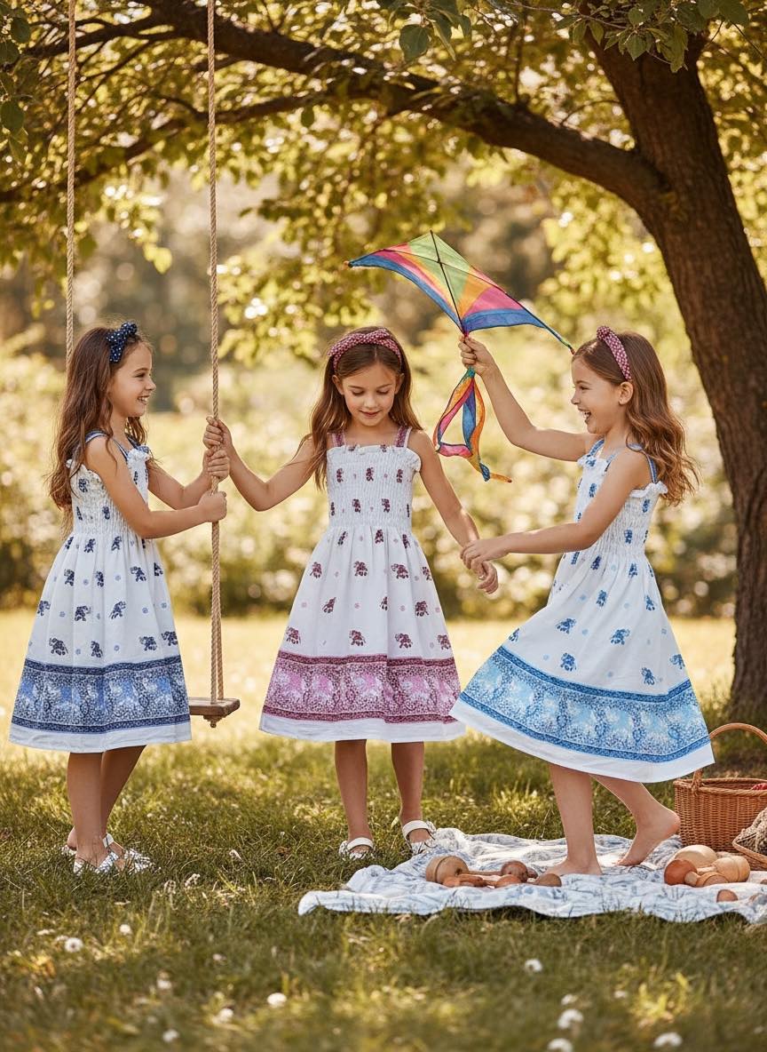 Thai Elephant Kids Dress Lightweight Cotton Summer Dress