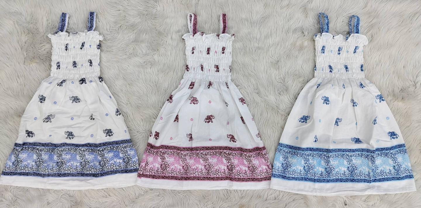 Thai Elephant Kids Dress Lightweight Cotton Summer Dress