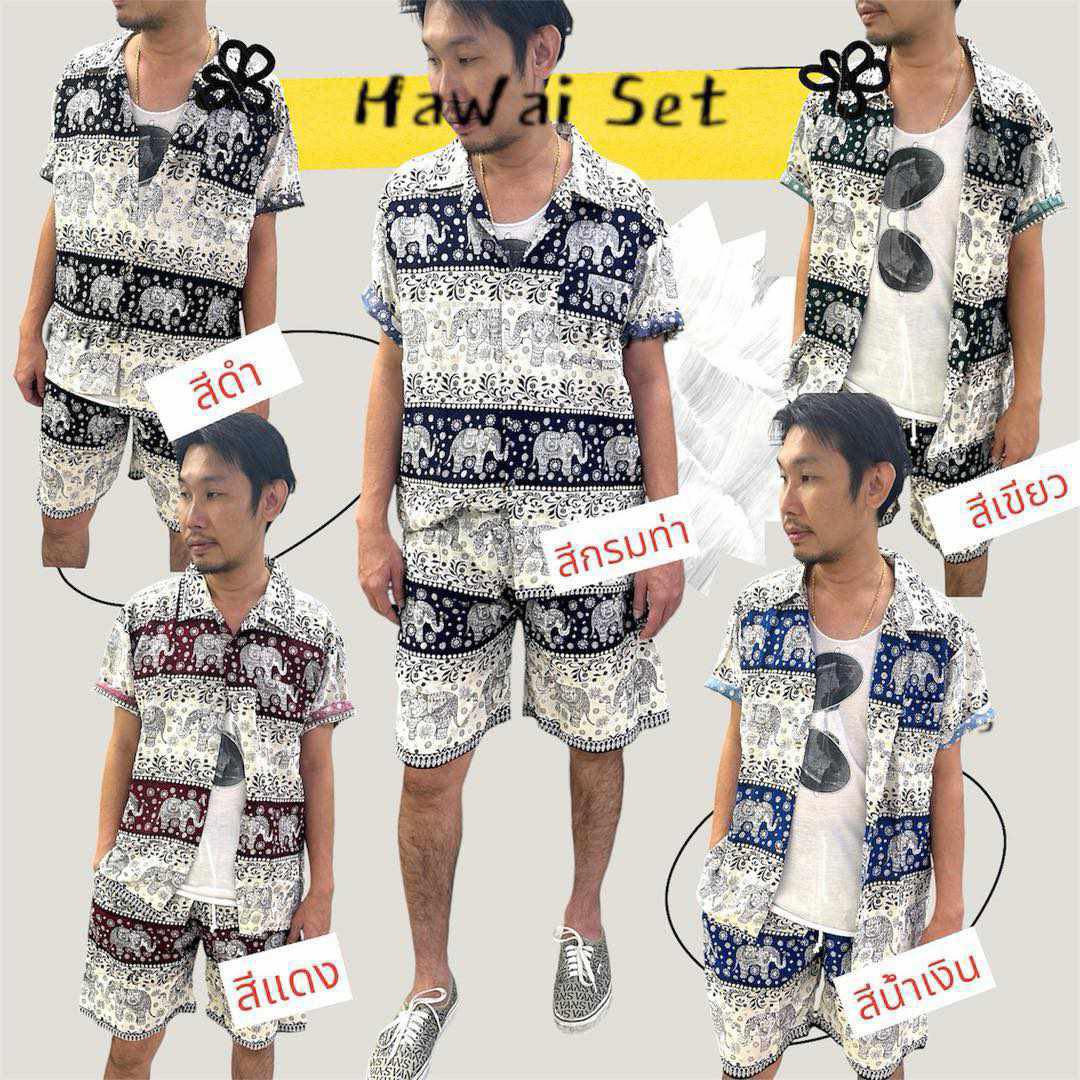 Thai Elephant Hawaiian Set Short Sleeve Shirt & Shorts